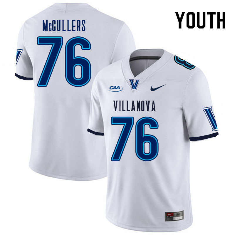 Youth #76 Chris McCullers Villanova Wildcats College Football Jerseys Stitched Sale-White - Click Image to Close